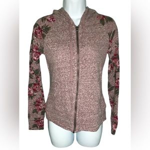Prince & Fox Rose Pink Floral Long Sleeves Zip Up Jacket 2 Pockets Size Medium